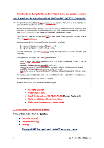 IGCSE Cambridge Computer Science 0748 Paper 2 Exams Last question [15 marks]