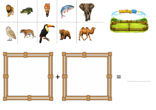 Making 10 - Animal worksheet/ game to learn number bonds to 10