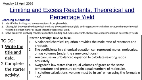 R2.1 Limiting & Excess Reactants, Theoretical & Percentage Yield (IBDP Chemistry)