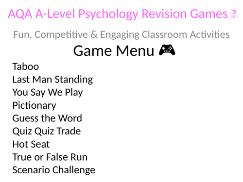 Psychology Revision Games - With Instructions (A-Level & GCSE)