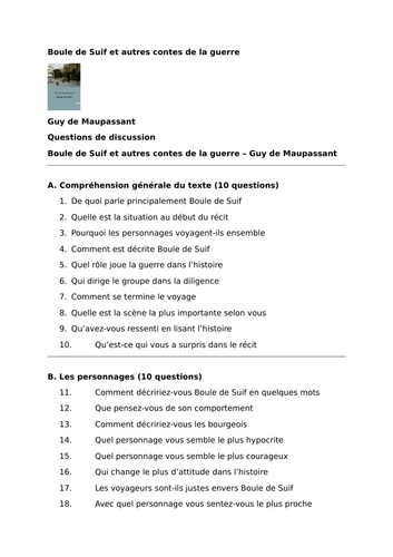 Boule de Suif et autres contes de la guerre – Guy de Maupassant - Discussion Questions