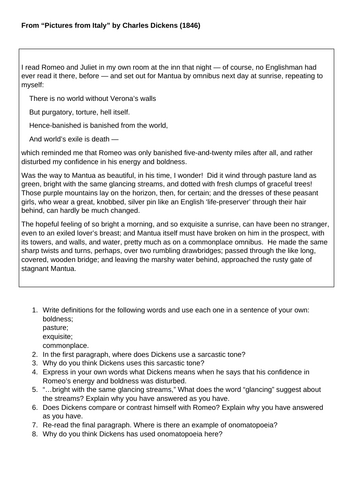 KS4 "Romeo and Juliet" Charles Dickens Non Fic Mantua CRR HW Revision