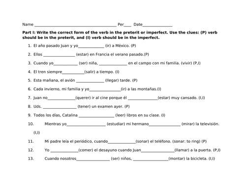 Preterit imperfect homework practice