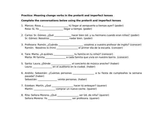 Practice meaning change verbs preterit imperfect