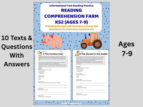 Reading Comprehension Farm Worksheets (Ages 7–9) | 10 Texts & Questions