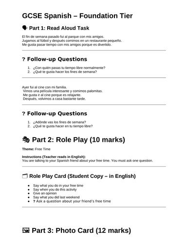 KS4 Spanish - Speaking practice activities