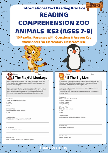 Reading Comprehension Zoo Worksheets (Ages 7–9) | 10 Texts & Questions