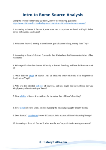 Foundation of Ancient Rome Source Analysis Worksheet