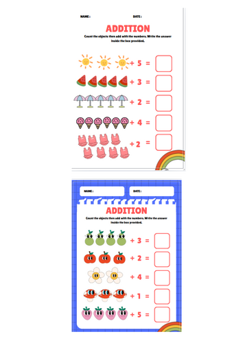 Addition to 10 Worksheet - Summer Theme