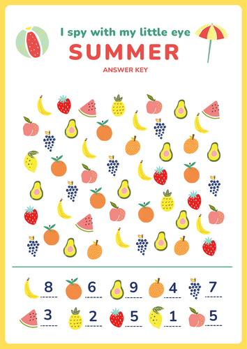 I Spy Counting Activitiy - Summer Theme