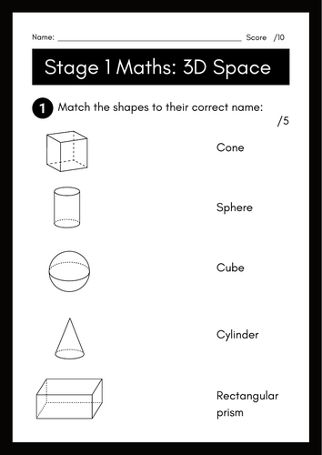 3D Shapes Matching Worksheet