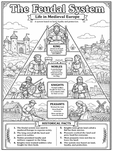 The Feudal System coloring poster