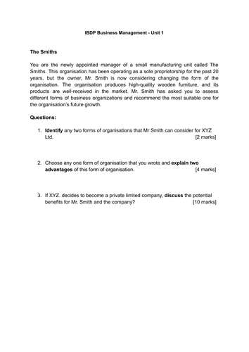 IB Business Management - Unit 1 Test