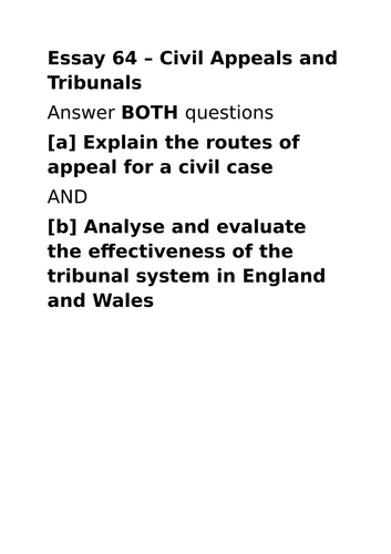 A-Level Law: 2022 Civil Appeals & Tribunals Model Plan + Answer - Eduqas English Legal Systems