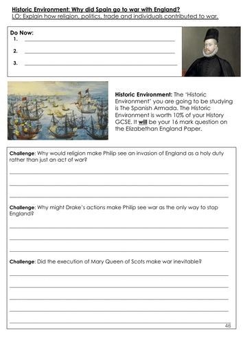 Spanish Armada Work Booklet / AQA Elizabethan England / Historic Environment / Site Study