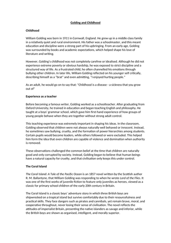 Golding and Childhood Context Worksheet