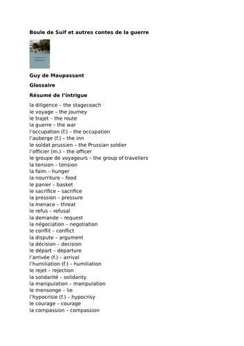 Boule de Suif et autres contes de la guerre – Guy de Maupassant – Vocabulary Resource
