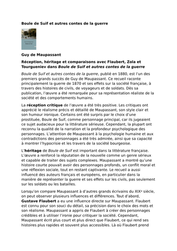 Boule de Suif et autres contes de la guerre – Guy de Maupassant – Literary Reception