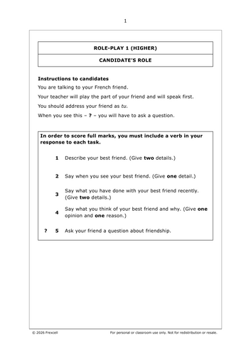 AQA GCSE French (2026) – Higher Speaking Cards