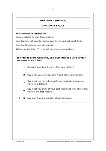 AQA GCSE French (2026) – Higher Speaking Cards