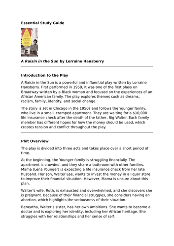 A Raisin in the Sun by Lorraine Hansberry – Essential Study Guide