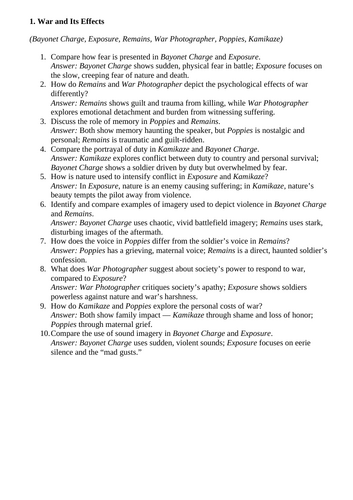 AQA Power and Conflict Revision Tasks