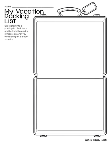 Vacation Packing List Writing Activity | Drawing + Narrative + Opinion Writing