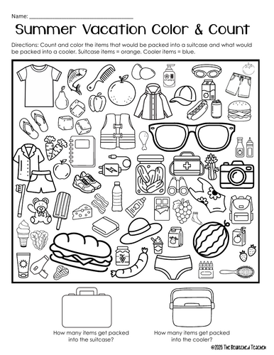 Summer Vacation Color & Count Activity | Sorting & Counting Math Center