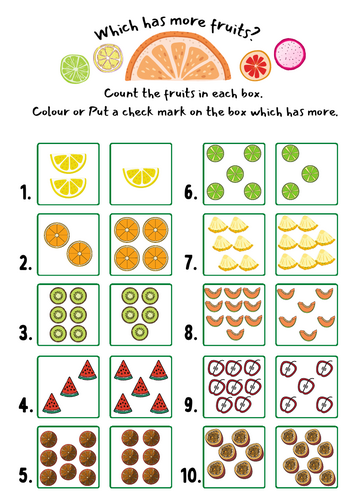 Comparing More and Less Worksheet - Fruits Theme
