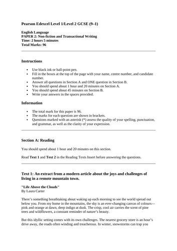 GCSE English Language Paper 2 – 2026 Practice Exam Paper