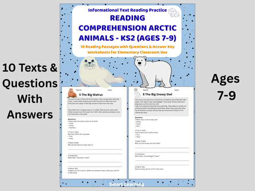 Reading Comprehension Arctic Animals Worksheets (Ages 7–9) | 10 Texts & Questions