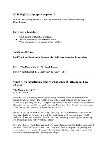 GCSE English Language Paper 2 – 2026 Practice Exam Paper