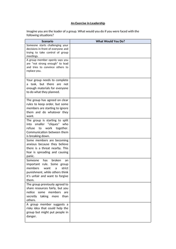 Leadership Scenarios Worksheet