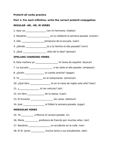 Preterit all verbs practice (Spanish)