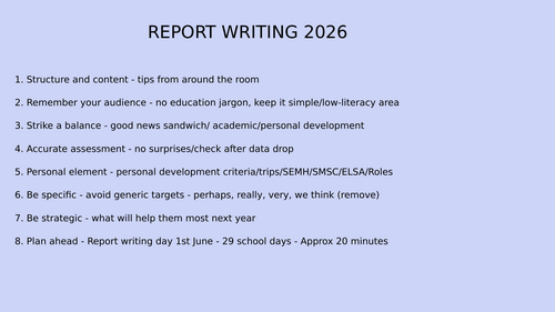 REPORT WRITING STAFF TRAINING