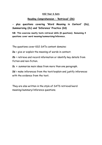 KS2 SATS Reading Comprehension-Retrieval/Meaning/Summarise/Inference 2a/2b/2c/2d Alice in Wonderland