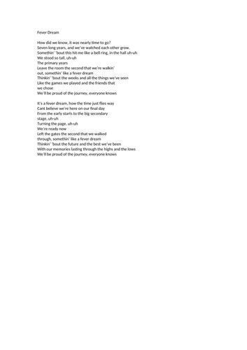 Fever Dream Song Lyrics New leavers Assembly 2026