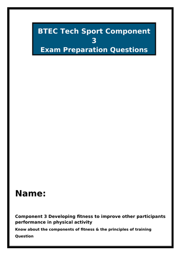 BTEC Tech Award in Sport – Component 3 Exam-Style Questions Booklet (with Structure Strips & Mark Sc