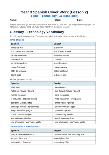 Year 9 Spanish: Technology Reading and Writing