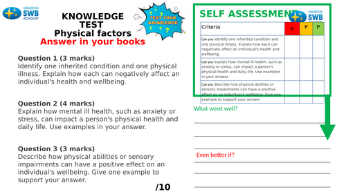 Knowledge Tests and MS - BTEC Tech Award Health and Social Care - Comp 3