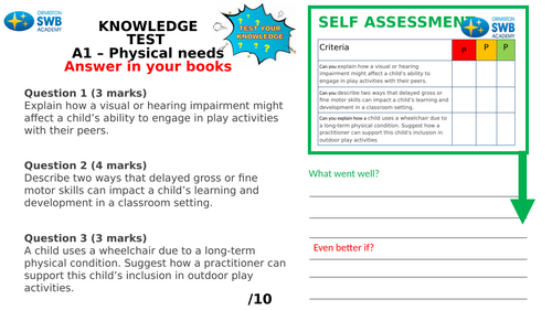 Knowledge Tests and Mark scheme BTEC Tech Award Child Development (2022) Comp 3
