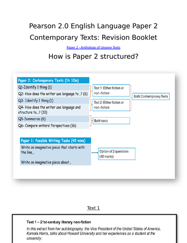 Pearson 2.0 English Language Paper 2 Contemporary Texts- Revision Booklet