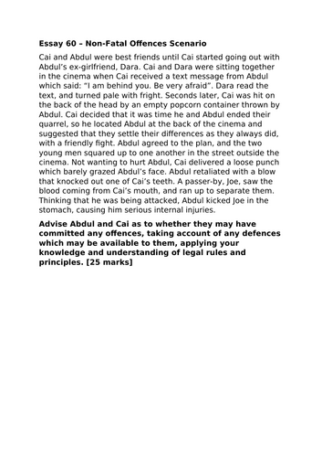 A-Level Law: 2022 Non-Fatal Offences Scenario Model + Plan - Eduqas Criminal Law