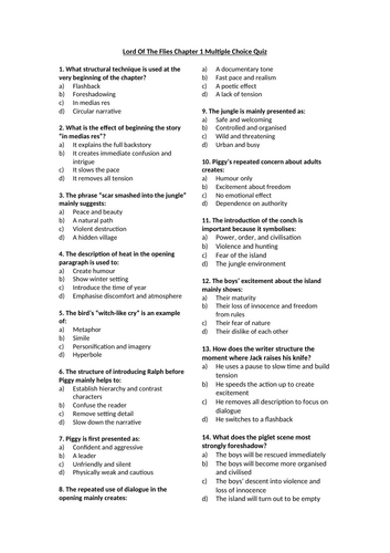 Lord Of The Flies Chapter 1 Multiple Choice Quiz