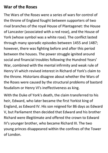War of the Roses Handout