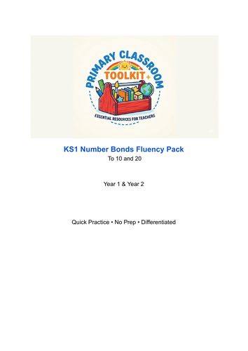 KS1 Number Bonds Fluency Pack – To 10 & 20 Worksheets (Year 1/2 Maths, Differentiated, No Prep)