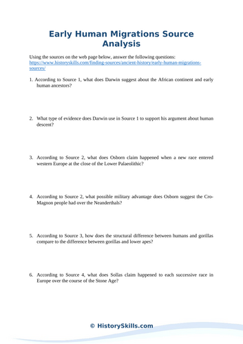 Early Human Migrations Source Analysis Worksheet