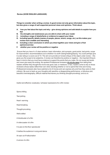 Writing an A* book or film review for WJEC GCSE DOUBLE AWARD ENGLISH