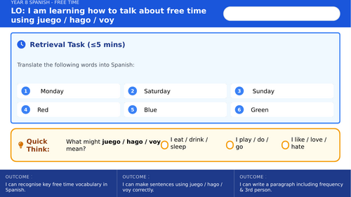 Year 8 Spanish Free Time Lesson 1
