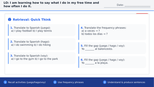 Year 8 Spanish Free Time Lesson 2
